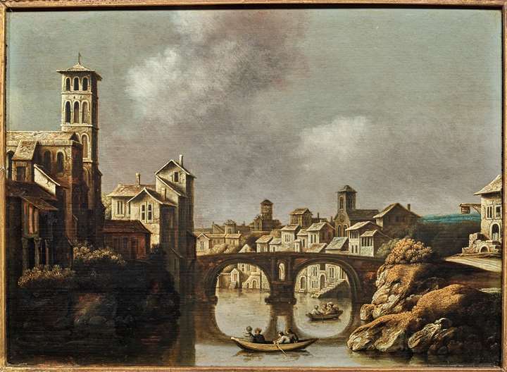 View of the Tiber, Rome, with the Isola Tiberina and the Ponte Fabricio, 1634.